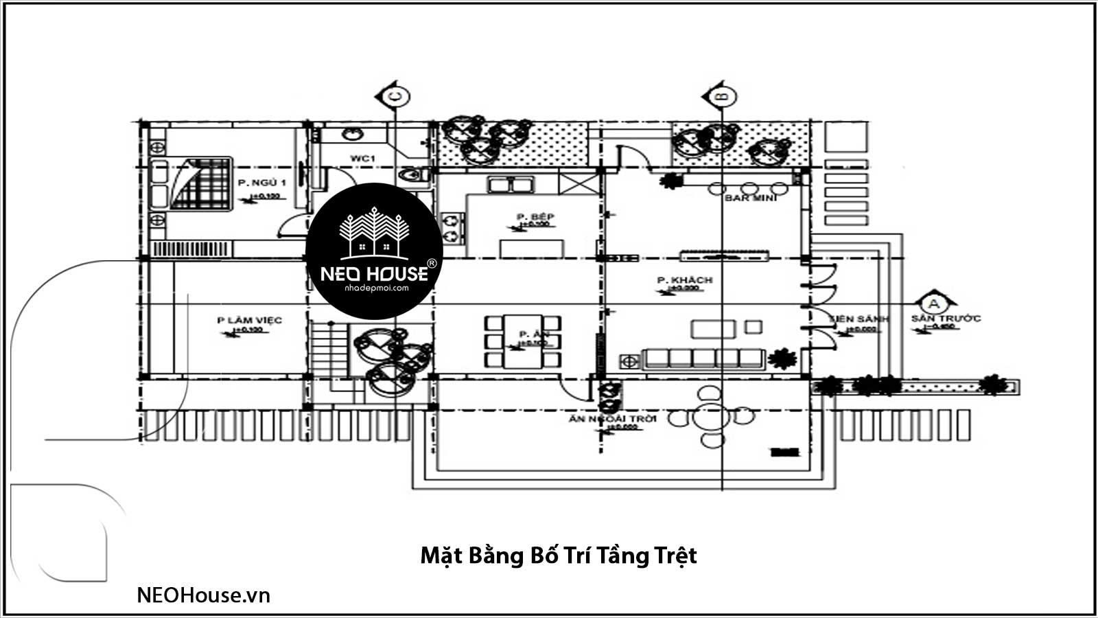 Mặt bằng công năng tầng trệt biệt thự vườn mini 2 tầng