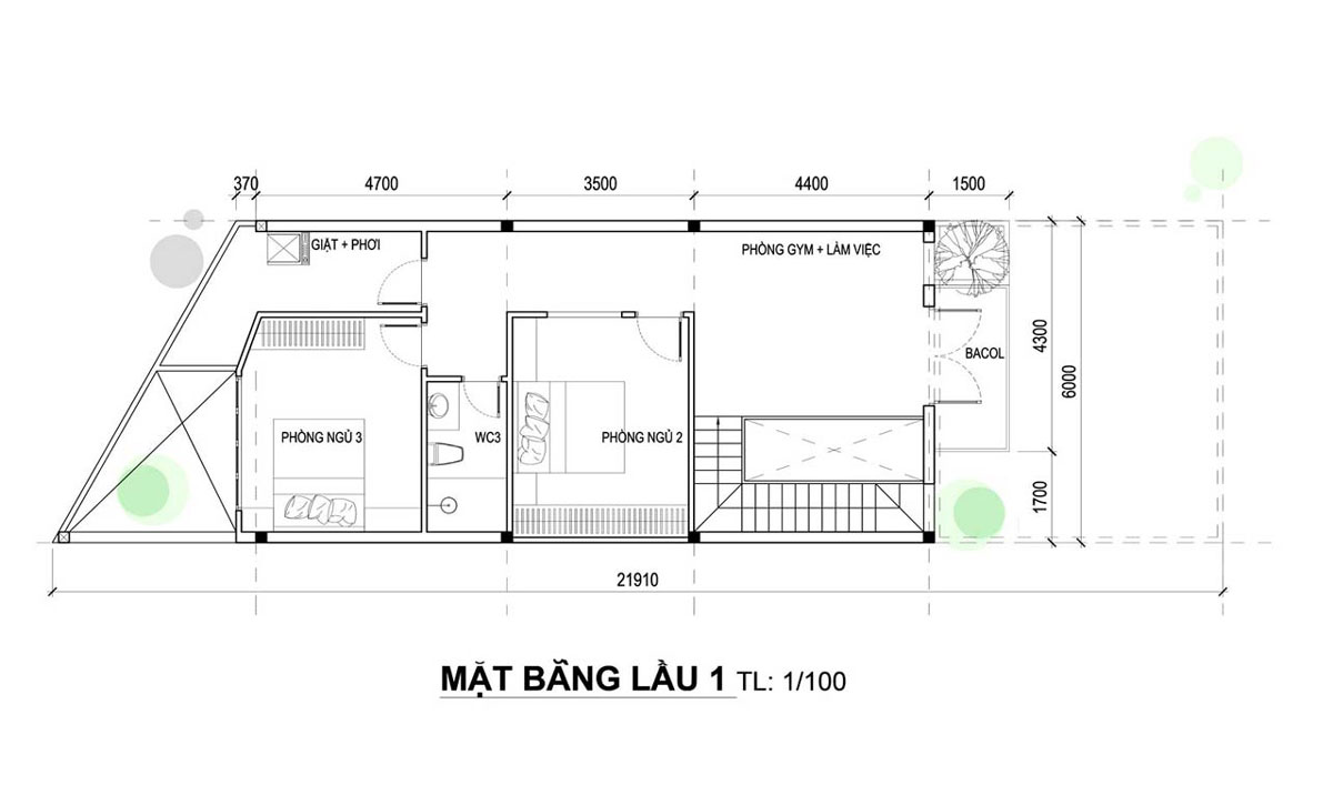 Bản vẽ mặt bằng biệt thự 2 tầng hiện đại với công năng lầu 1