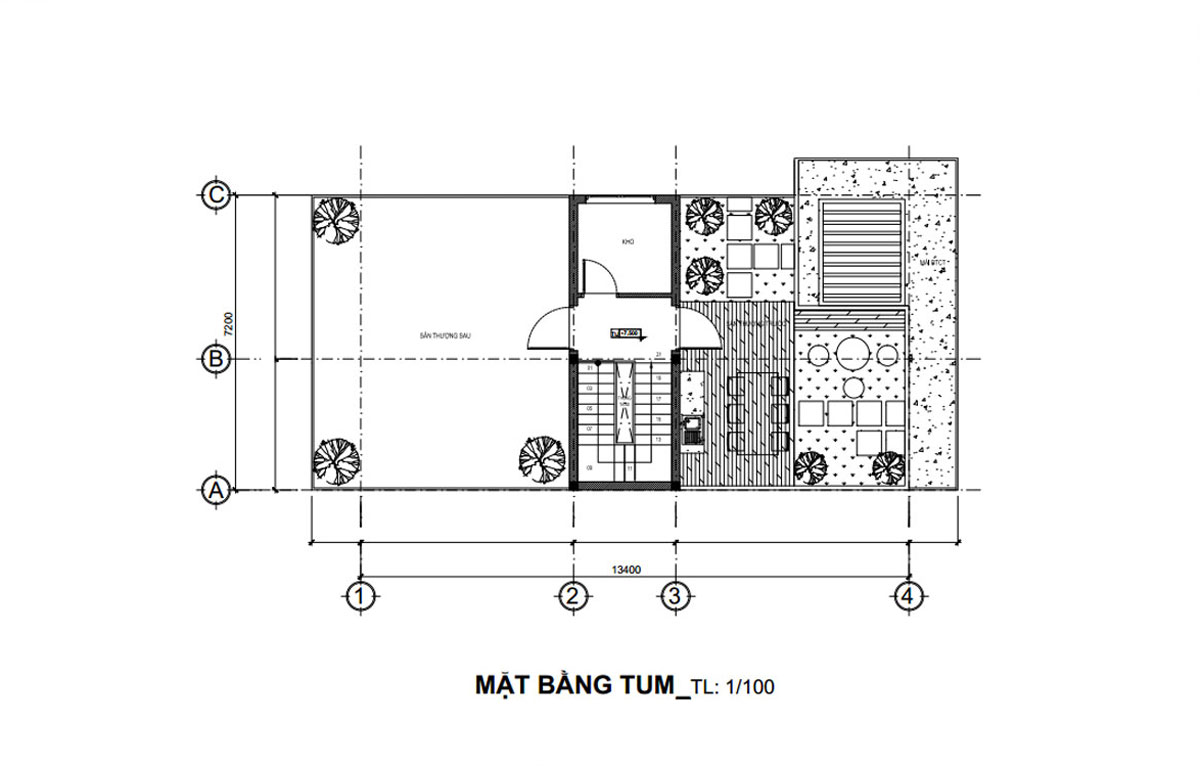 Bản vẽ mặt bằng biệt thự 2 tầng hiện đại với công năng tầng tum