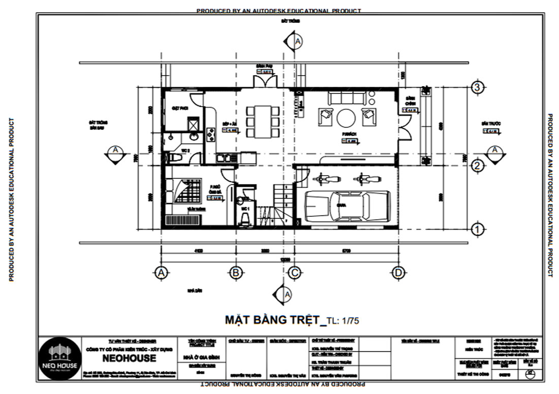 Mặt bằng công năng tầng trệt biệt thự 2 tầng mái ngói đẹp