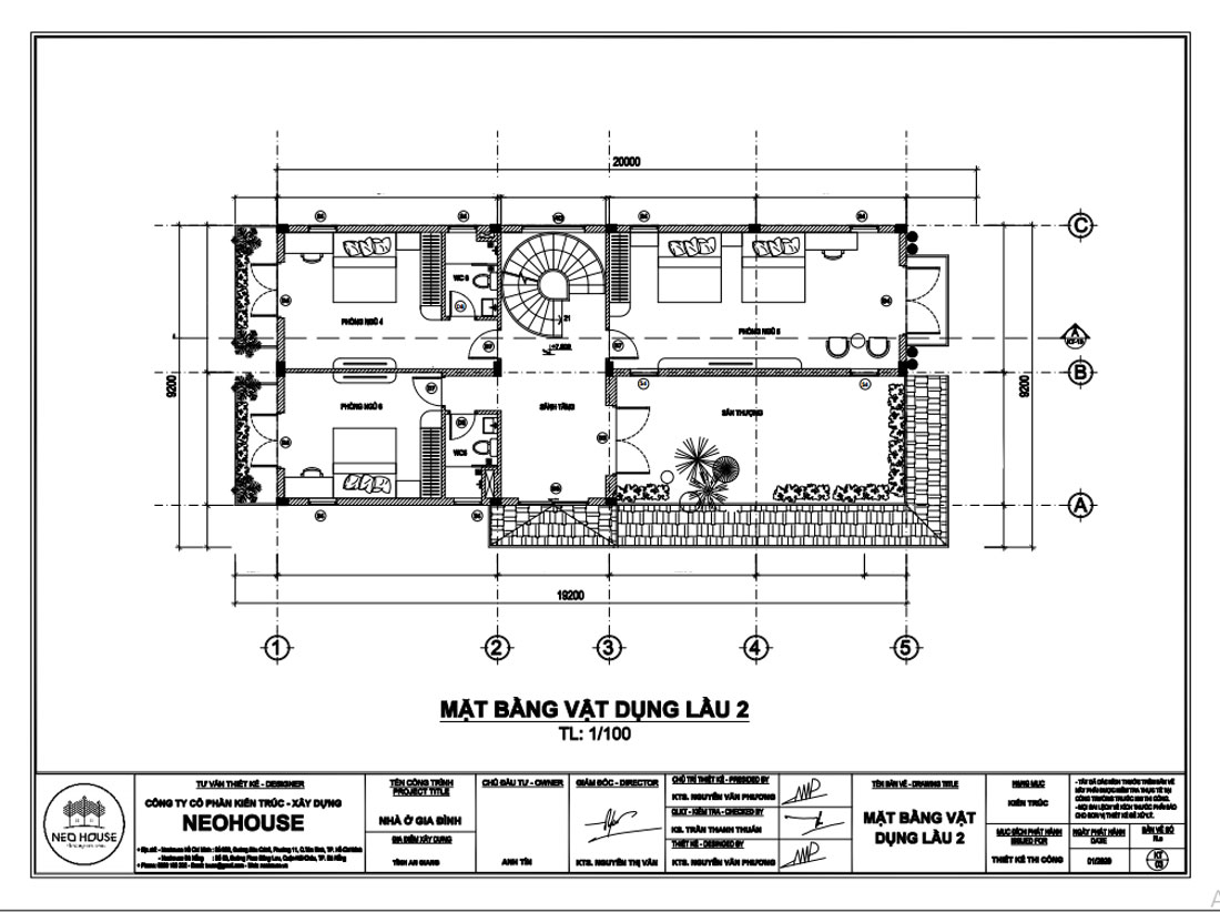 Mặt bằng lầu 2 biệt thự 3 tầng tân cổ điển