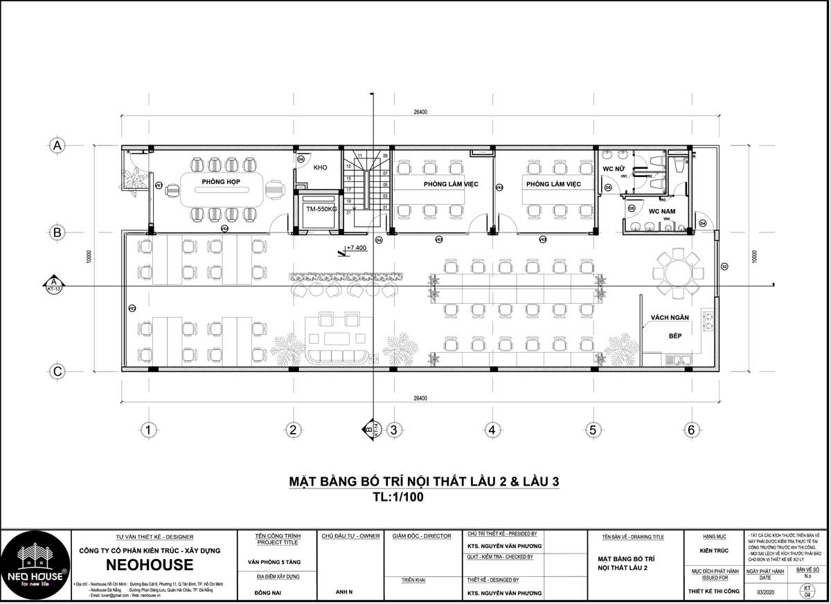 Mặt bằng lầu 2 và lầu 3 thiết kế văn phòng làm việc 5 tầng