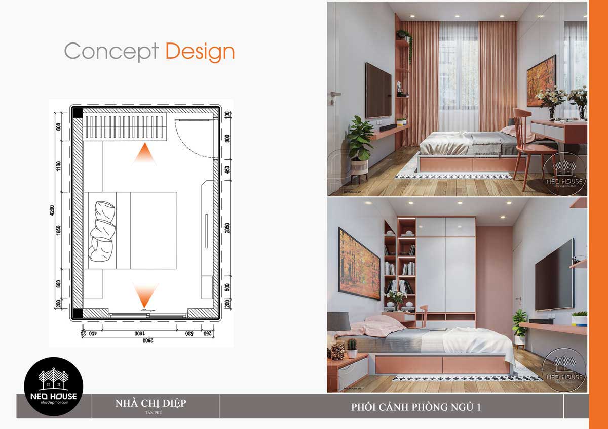 Thiết kế nội thất phòng con gái nhà phố đẹp 3 tầng 8x15m