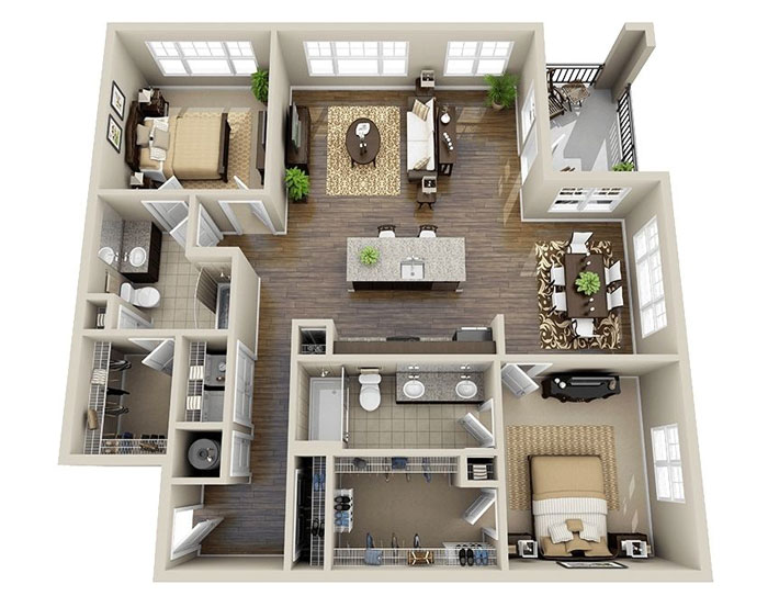 Mẫu thiết kế căn hộ chung cư 2 phòng ngủ