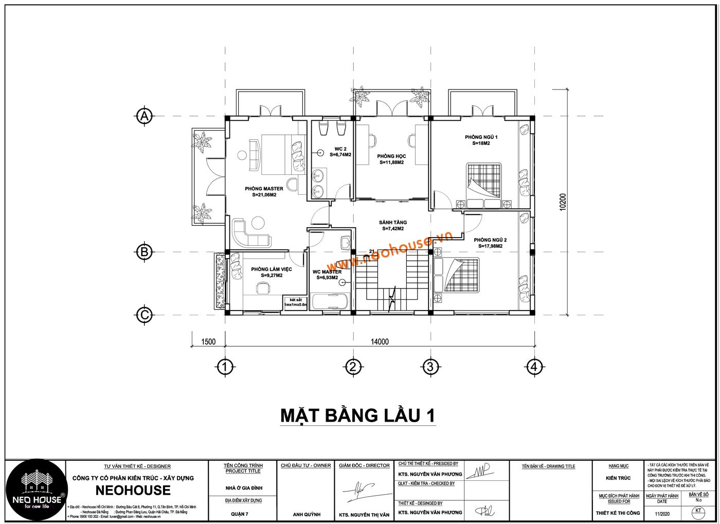 Mặt bằng lầu 1 biệt thự mái thái 2 tầng 4 phòng ngủ