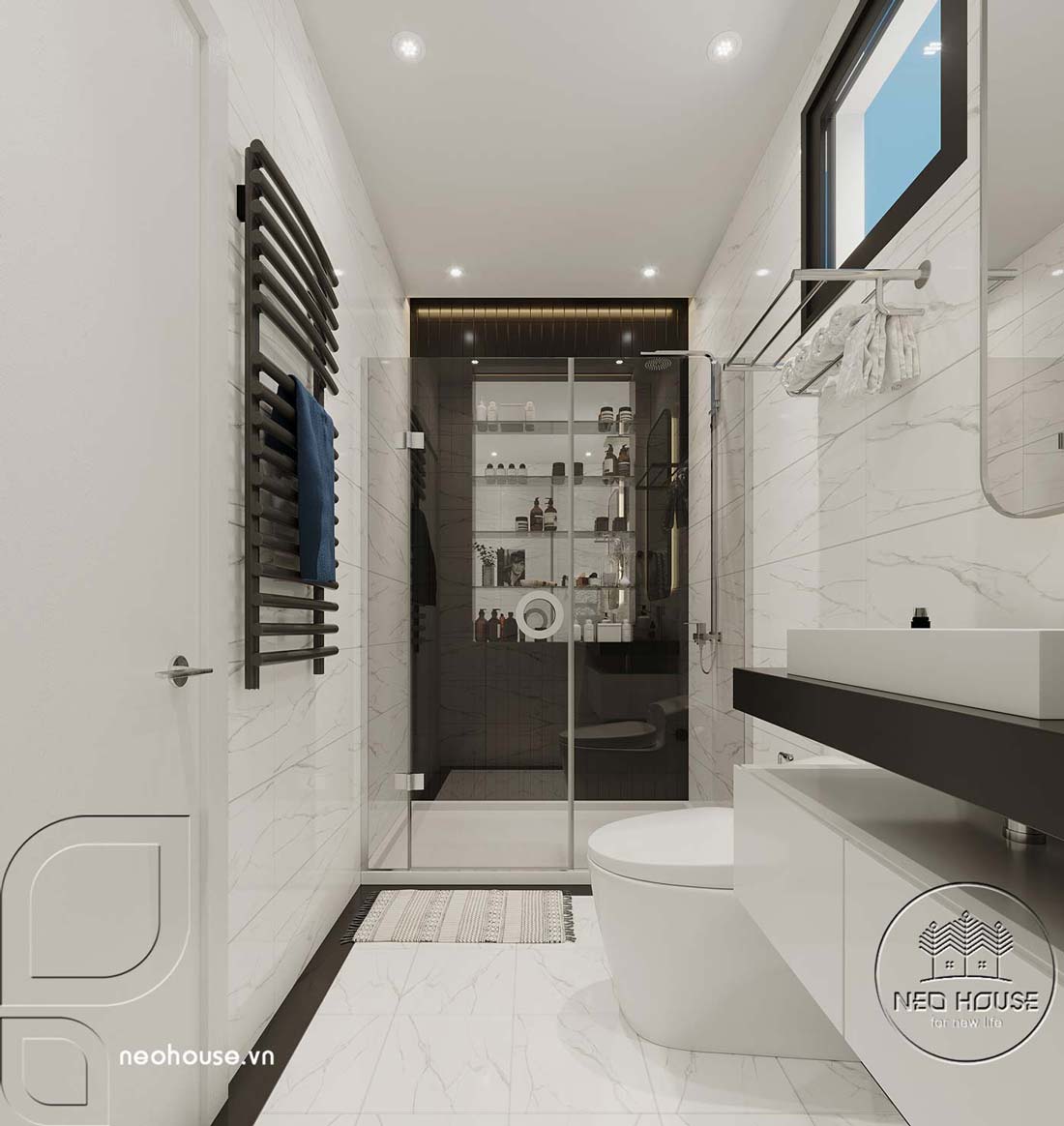 Phối cảnh thiết kế nội thất biệt thự tân cổ điển đẹp 4 tầng cho phòng tắm và nhà vệ sinh. Ảnh 1