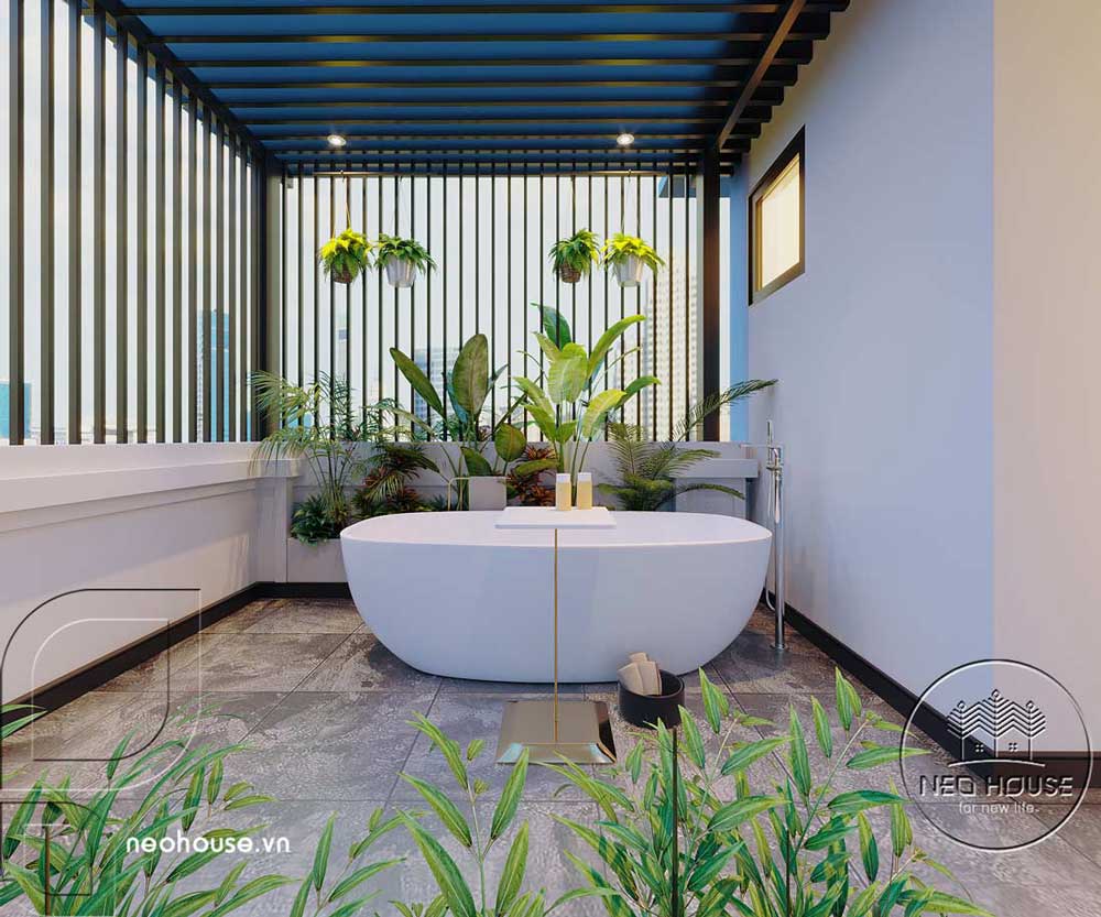Phối cảnh thiết kế nội thất biệt thự tân cổ điển đẹp 4 tầng cho bồn tắm ngâm