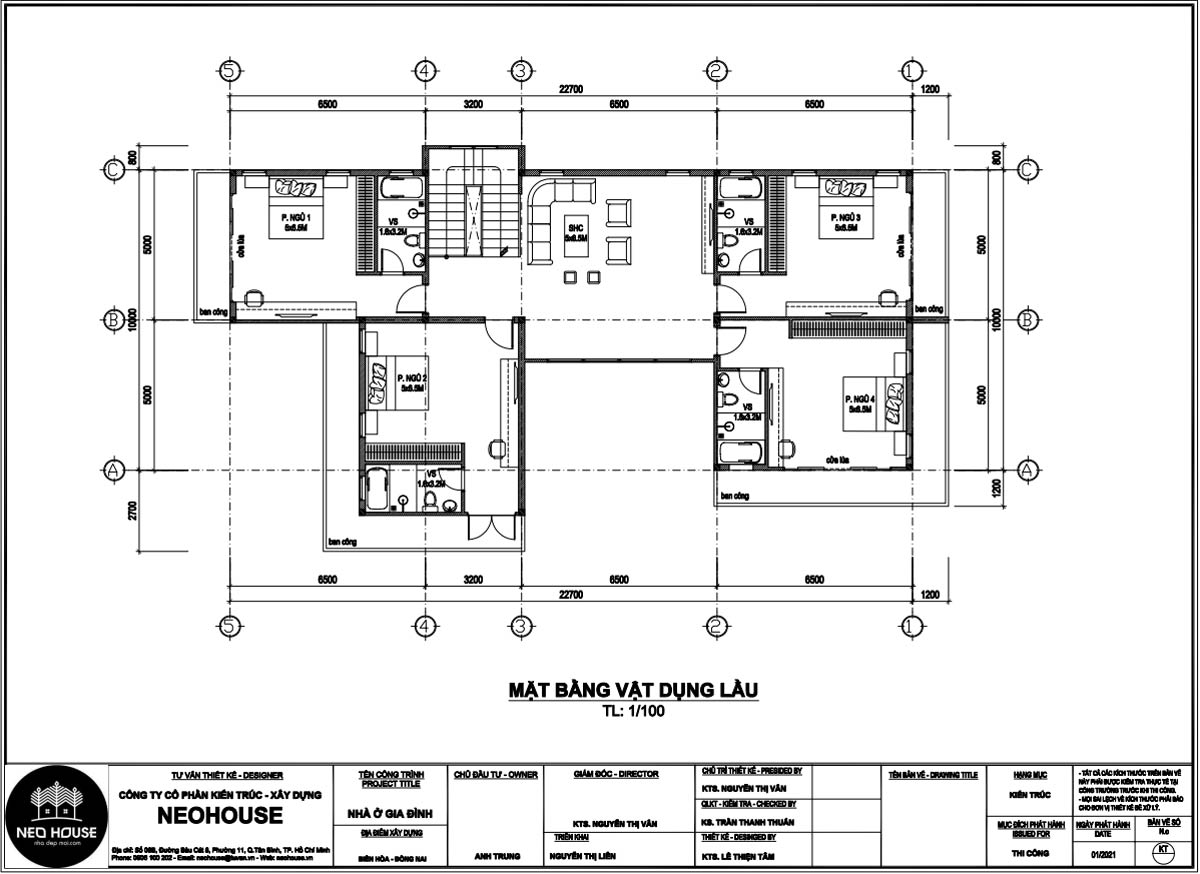 Mặt bằng lầu 1 mẫu nhà biệt thự 2 tầng mái thái 6 phòng ngủ