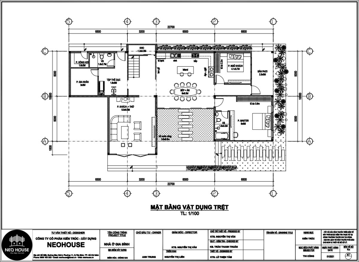 Mặt bằng tầng trệt mẫu nhà biệt thự 2 tầng mái thái 6 phòng ngủ