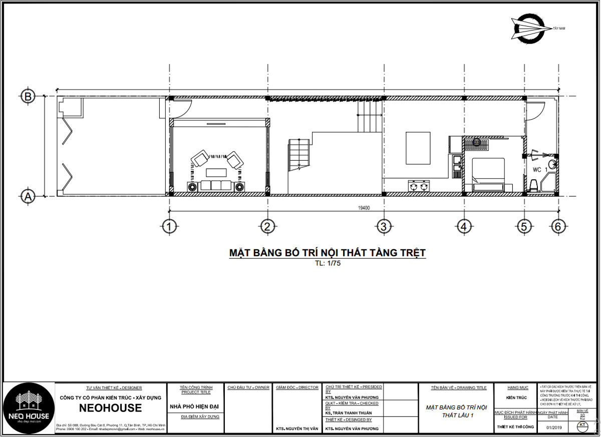 Mặt bằng công năng tầng trệt bản vẽ thiết kế nhà ống 5x20m đẹp