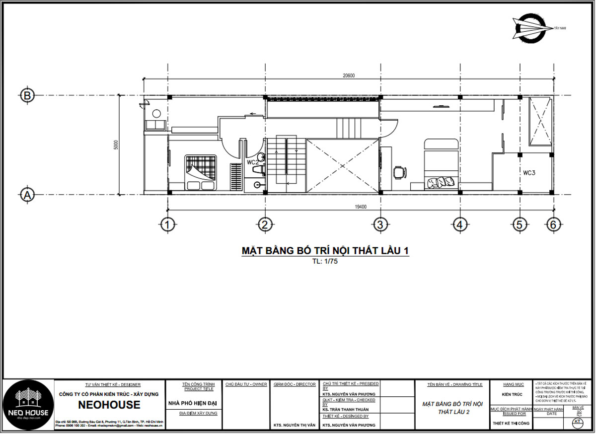 Mặt bằng công năng lầu 1 bản vẽ thiết kế nhà ống 5x20m đẹp