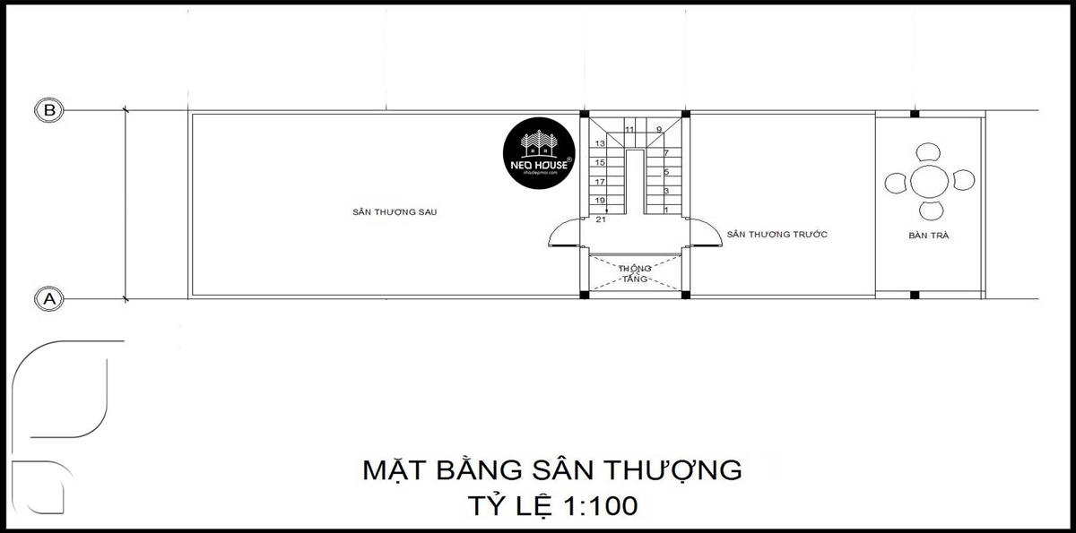 Bản vẽ thiết kế nhà ống 2 tầng 1 tum 5x20m tầng tum