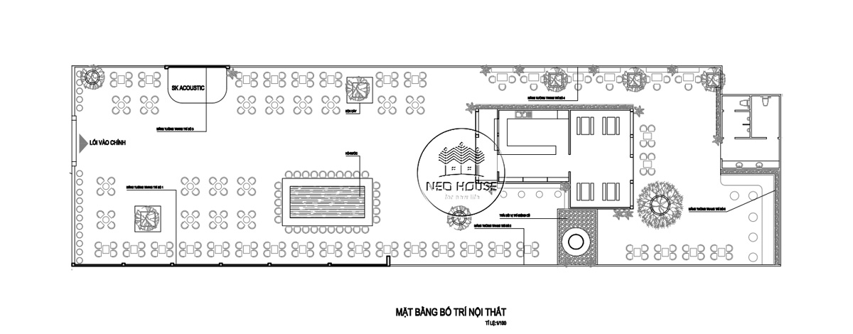 Mặt bằng thiết kế quán cafe phong cách hiện đại