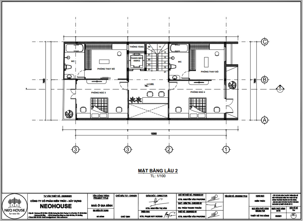 Mặt bằng lầu 2 mẫu nhà phố mặt tiền rộng 8m 3 tầng 1 tum