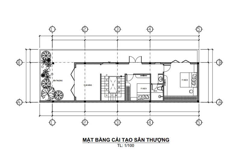 Mặt bằng lầu 2 nhà phố 5x20m 3 tầng tối giản và hiện đại