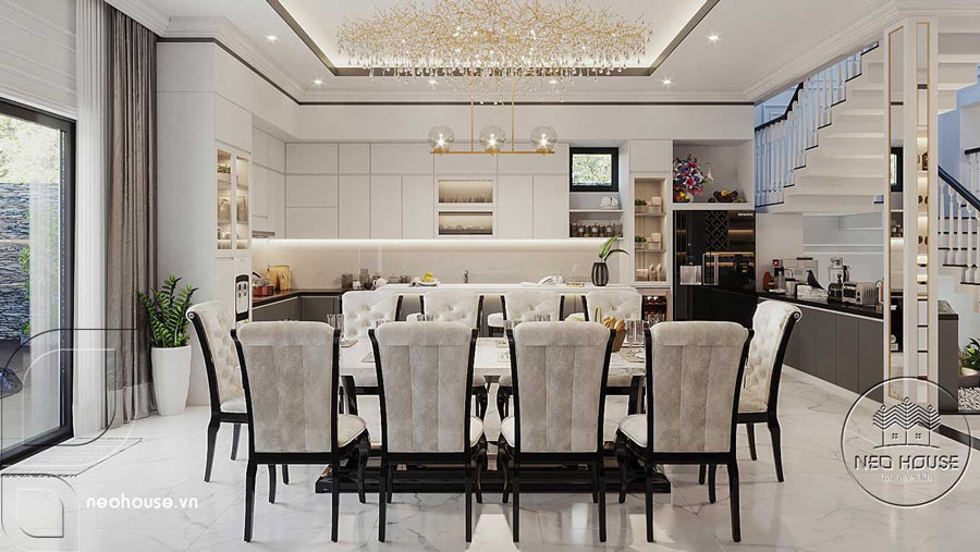Mẫu thiết kế nội thất phòng bếp nhà ống 3 tầng 5x20m