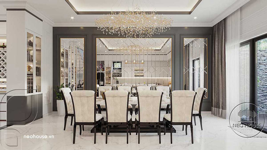 Mẫu thiết kế nội thất bàn ăn nhà ống 3 tầng 5x20m