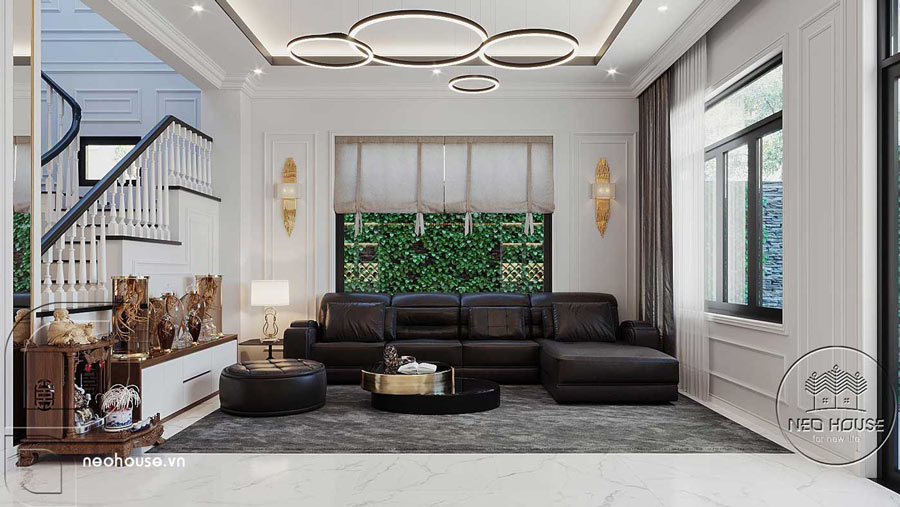 Thiết kế nội thất phòng khách nhà ống 3 tầng 5x20m