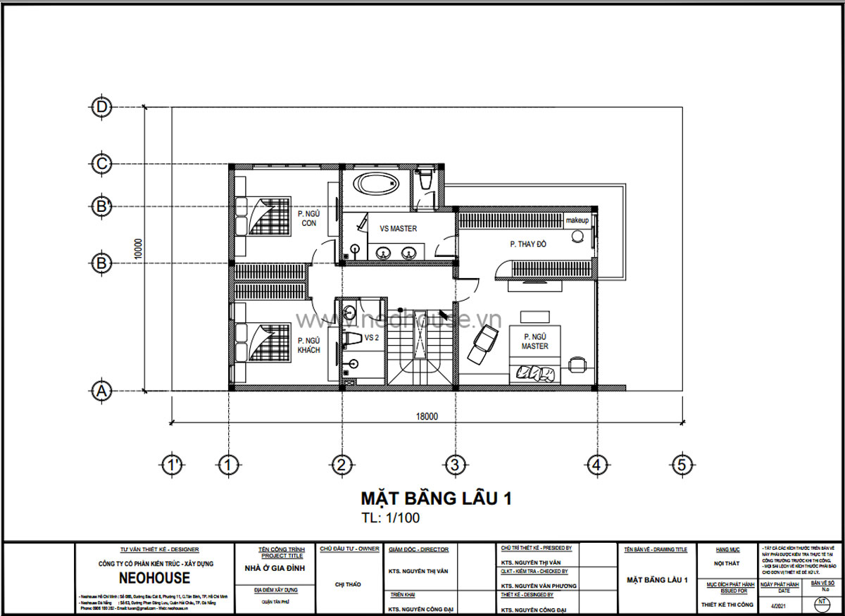 Mặt bằng lầu 1 mẫu nhà biệt thự 3 tầng hiện đại