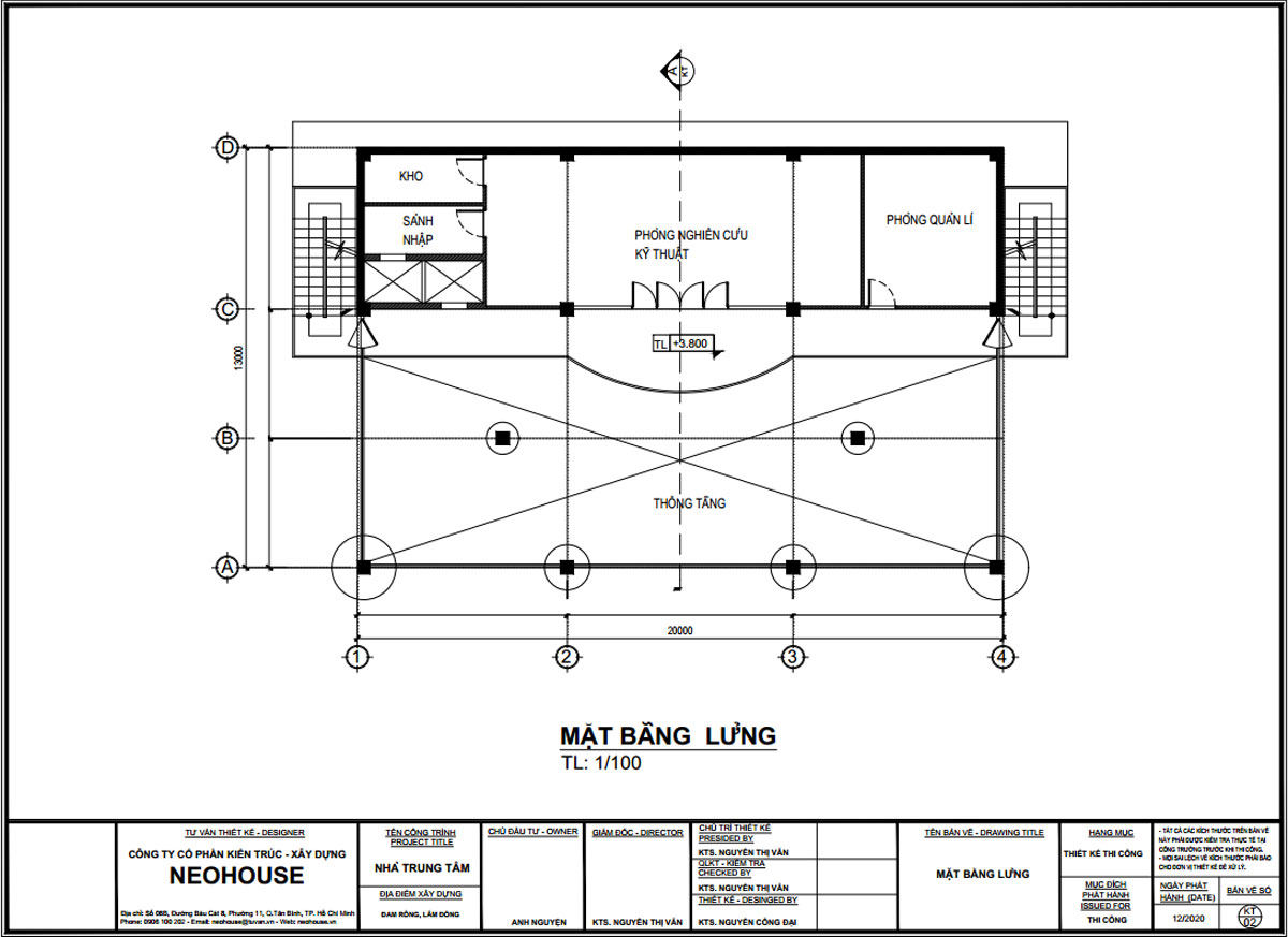 Mặt bằng tầng lửng thiết kế trạm dừng chân 13x20m