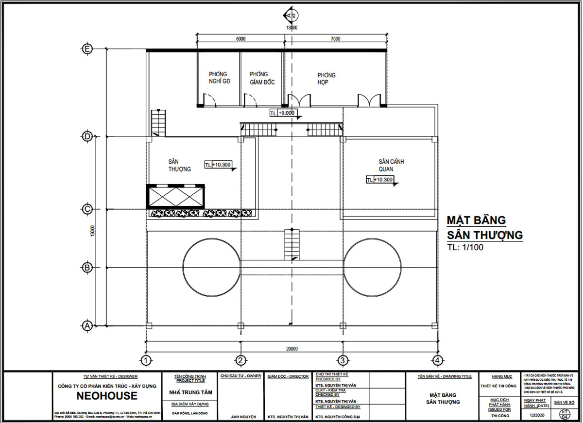 Mặt bằng tầng thuong thiết kế trạm dừng chân 13x20m