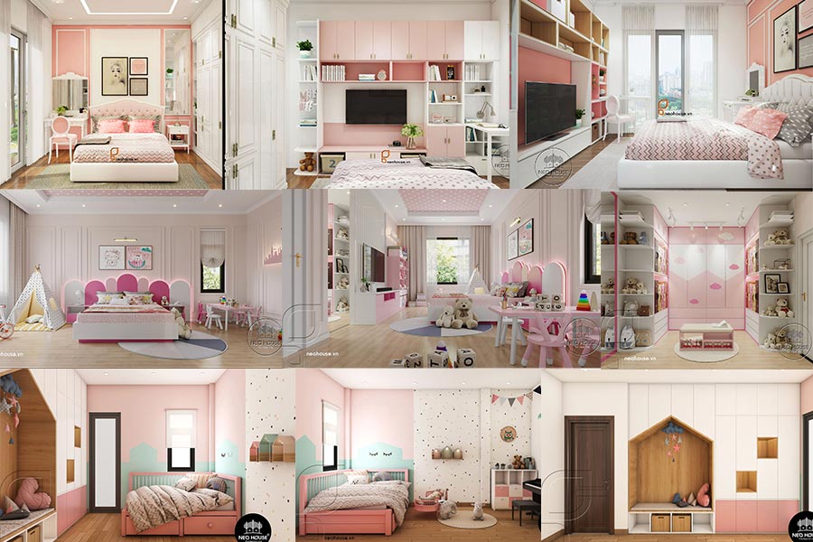Phòng ngủ màu hồng luôn là lựa chọn đáng yêu cho các cô gái. Tổng hợp những mẫu phòng ngủ màu hồng ấm áp, tươi sáng mang đến cho bạn cảm giác ngọt ngào và thư thái. Những bộ đồ chơi, sách truyện được sắp xếp gọn gàng cùng với màu sắc hài hòa tạo nên không gian yêu thích cho các bé yêu.