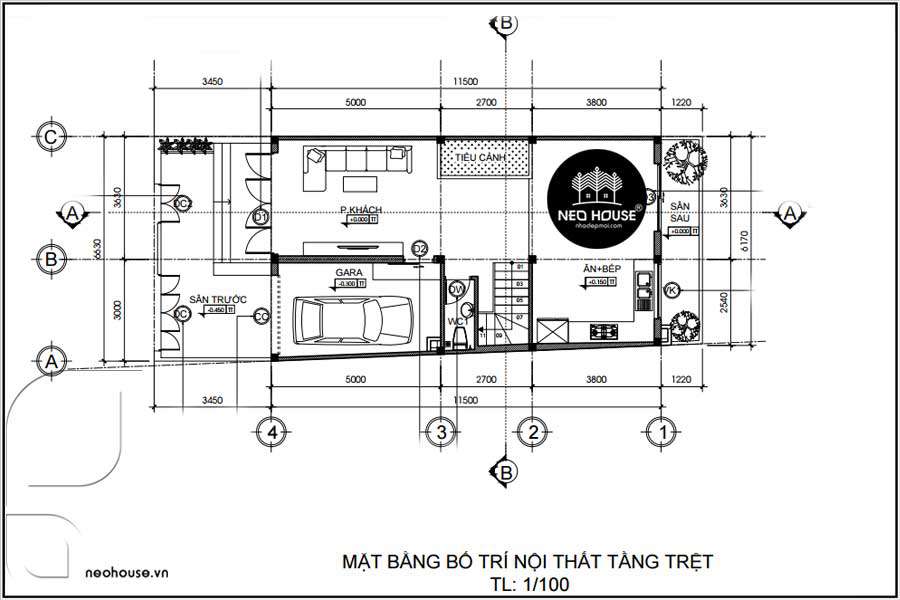 Mặt bằng lầu 1 bản vẽ nhà có tầng hầm 2 tầng 2 phòng ngủ