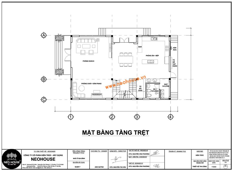 Mặt bằng tầng trệt nhà mái nhật 2 tầng