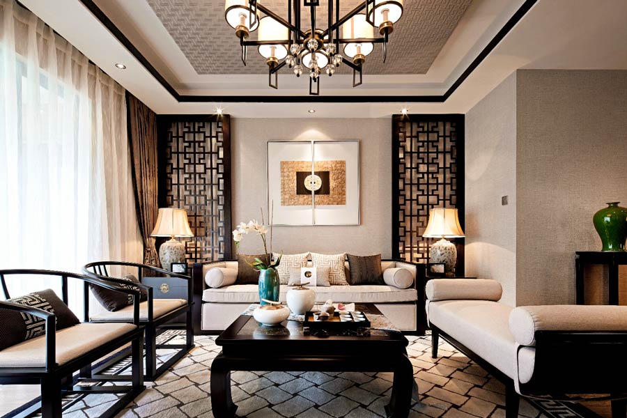 Thiết kế phòng khách đẹp phong cách Á Đông