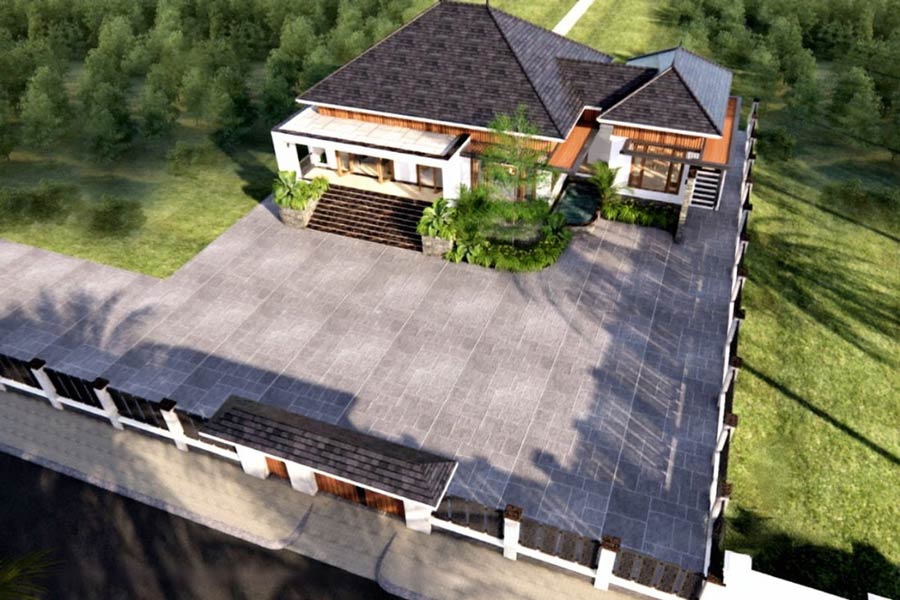 Thiết kế nhà 1 tầng chữ L đẹp phong cách hiện đại