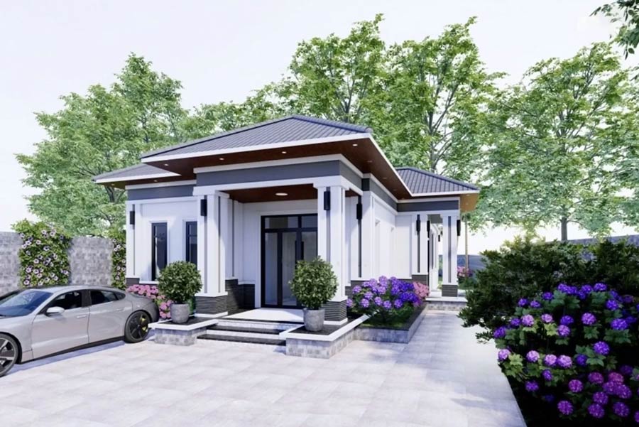 Nhà 1 tầng chữ L mái thái đơn giản