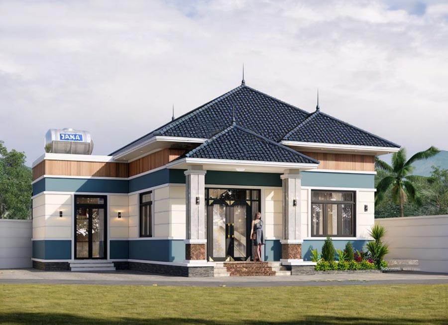 Mẫu nhà vườn 1 tầng chữ L phong cách tối giản