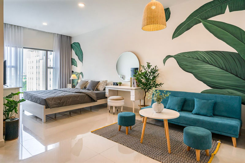Mẫu thiết kế nội thất căn hộ 40m2 phong cách Tropical