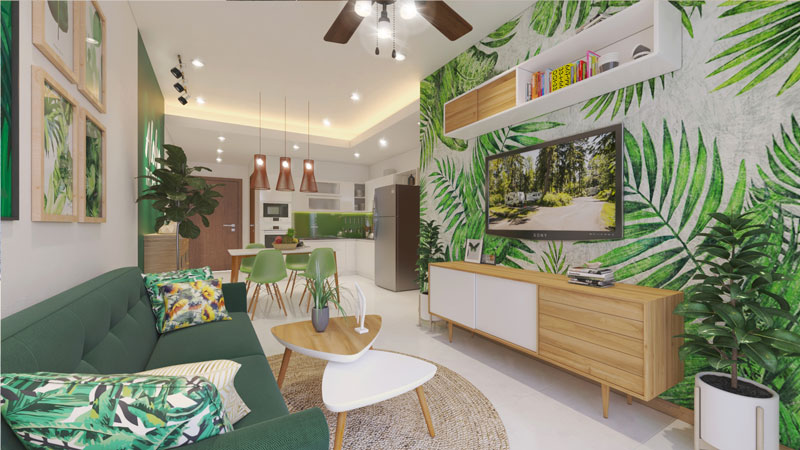 Thiết kế nội thất chung cư 56m2 phong cách Tropical