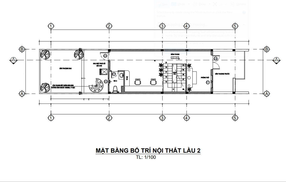 Mặt bằng lầu 2 nhà ống 3 tầng 4 phòng ngủ 1 phòng thờ