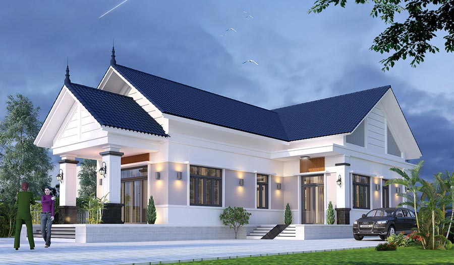 Mẫu nhà cấp 4 chữ l 3 phòng ngủ 1 phòng thờ