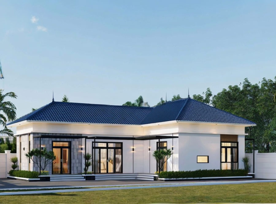 Mẫu nhà cấp 4 chữ L 3 phòng ngủ mái Nhật