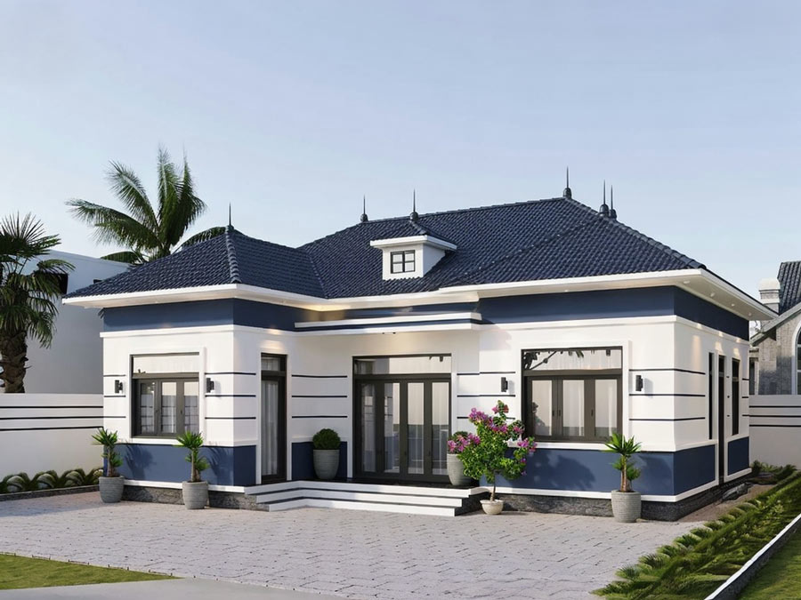 Mẫu nhà cấp 4 chữ L 3 phòng ngủ mái Nhật