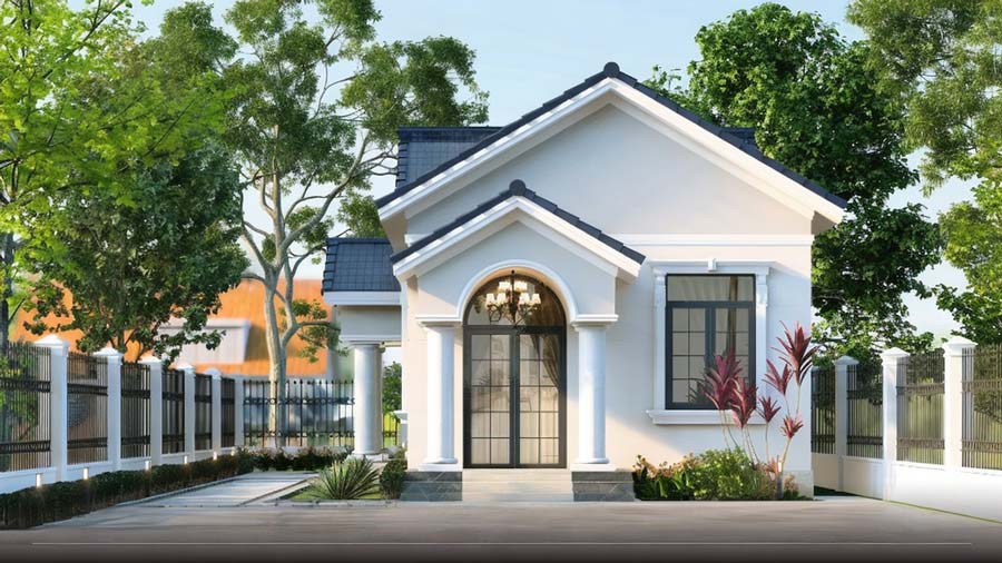 Mẫu nhà cấp 4 chữ L 3 phòng ngủ mái Thái