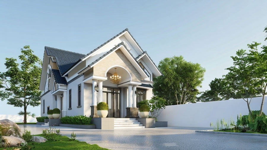 Mẫu nhà cấp 4 chữ L 3 phòng ngủ mái Thái