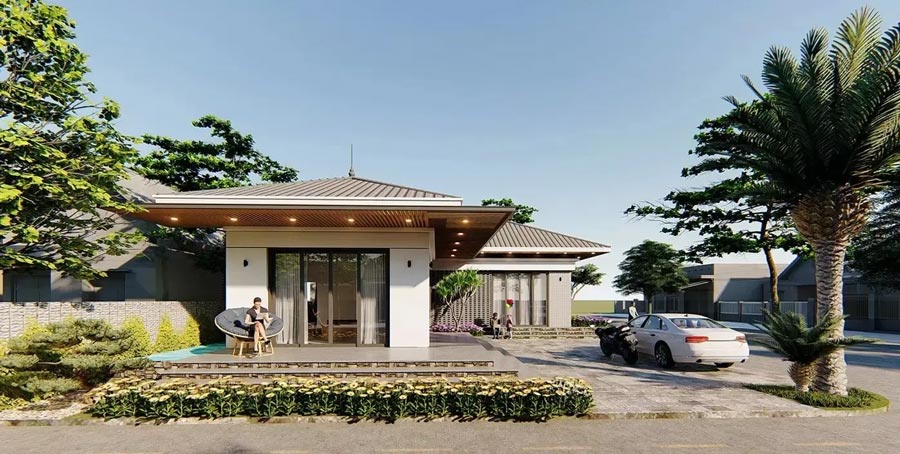Nhà cấp 4 hình chữ l 3 phòng ngủ ở nông thôn