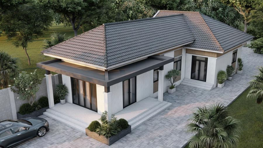 Mẫu nhà cấp 4 chữ l 3 phòng ngủ sang trọng