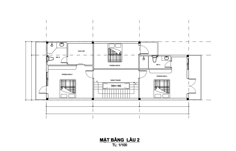 Bản vẽ mặt bằng lầu 2