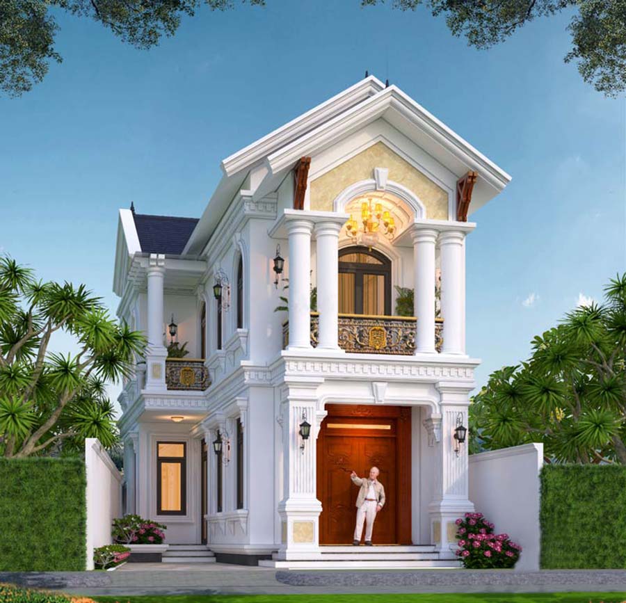 Mẫu nhà phố tân cổ điển 2 tầng chữ L