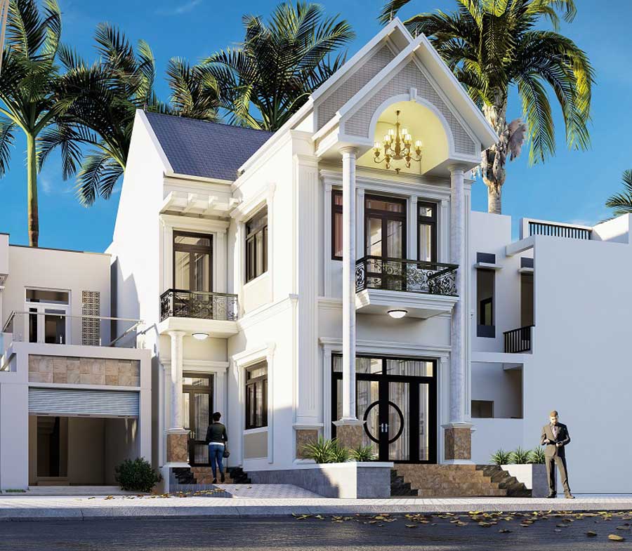 Mẫu nhà phố tân cổ điển 2 tầng chữ L