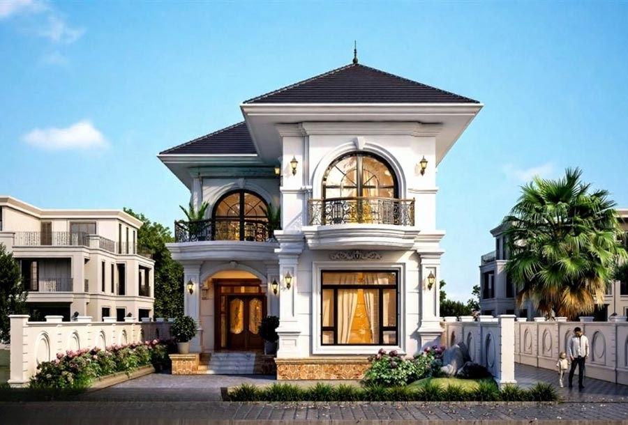 Mẫu nhà phố tân cổ điển 2 tầng chữ L