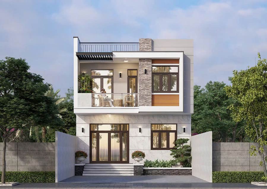 Mẫu nhà 2 tầng 8x15 3 phòng ngủ