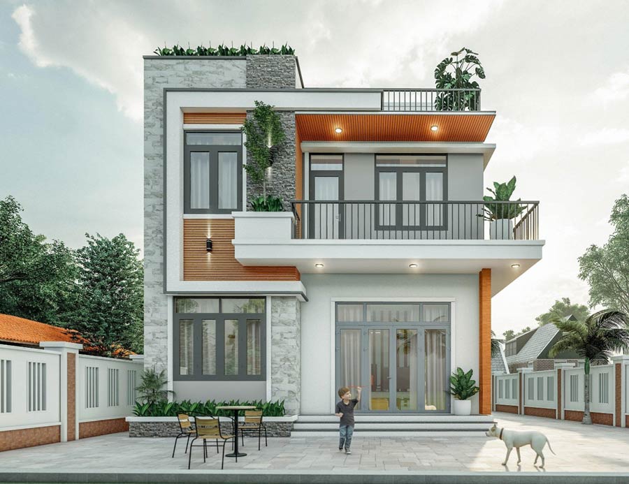 Mẫu nhà 2 tầng 8x15 4 phòng ngủ