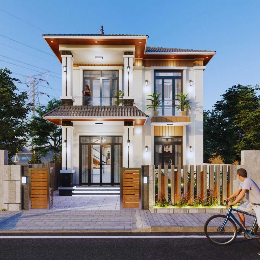 Mẫu nhà 2 tầng 8x15 4 phòng ngủ