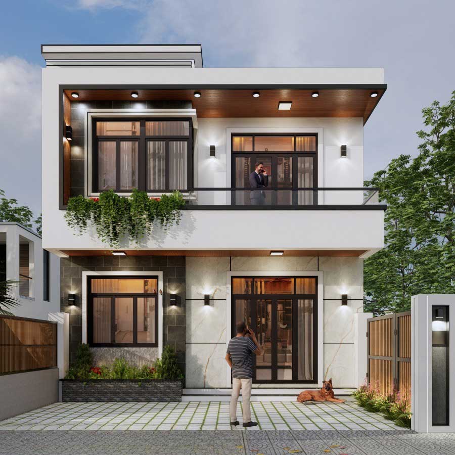 Mẫu nhà phố 2 tầng 8x15 có gara để xe